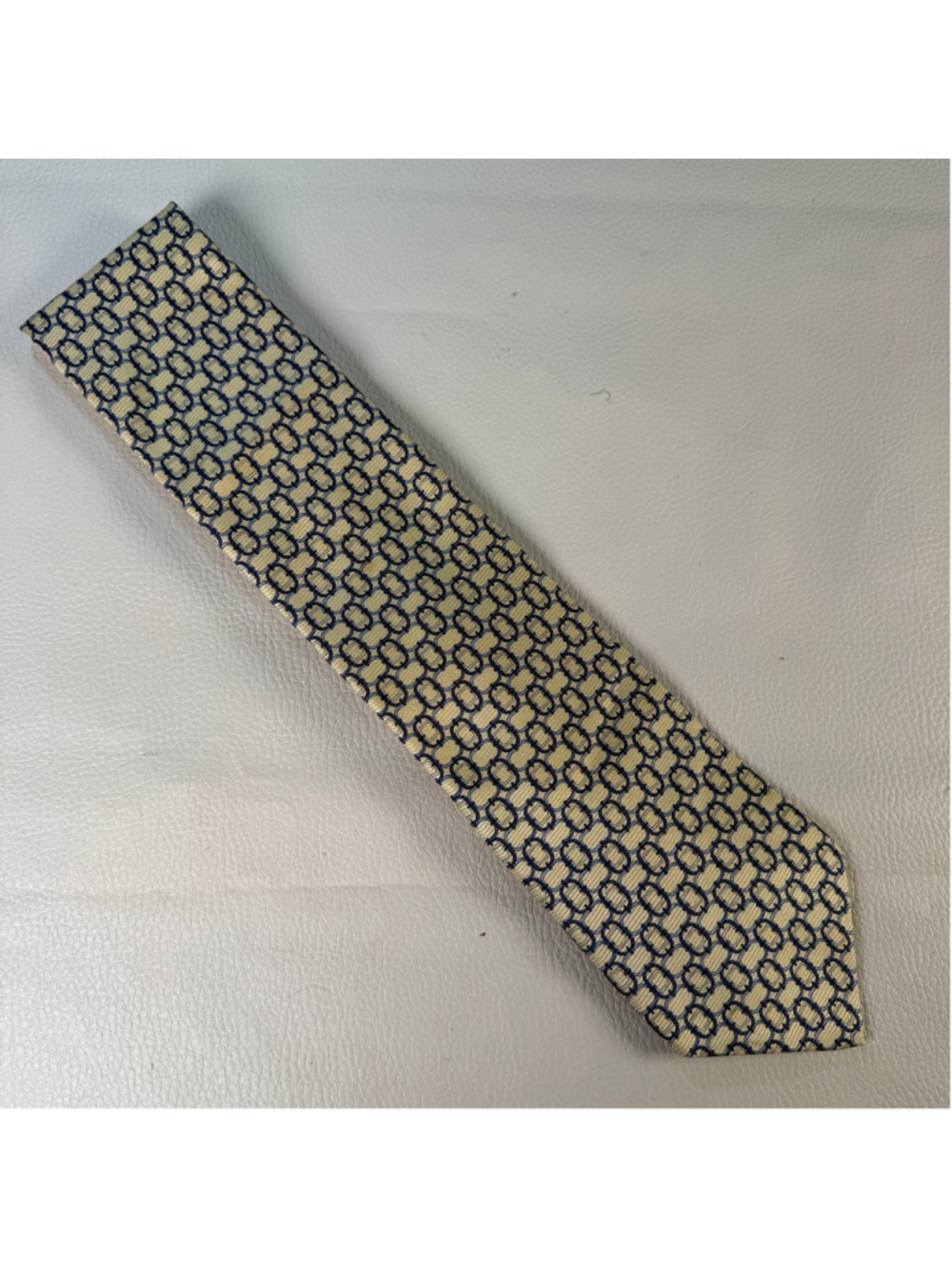 Tommy Hilfiger 100% Silk Tie Geometric Blue Gold Men’s Necktie 3.5” Classic